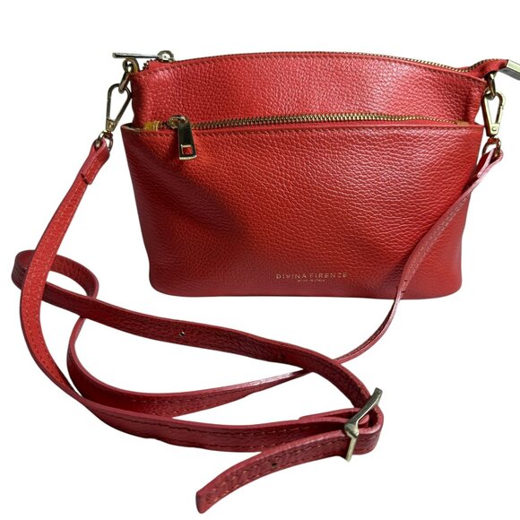 Divina Firenze Red Leather Crossbody Bag - Picture 1 of 13